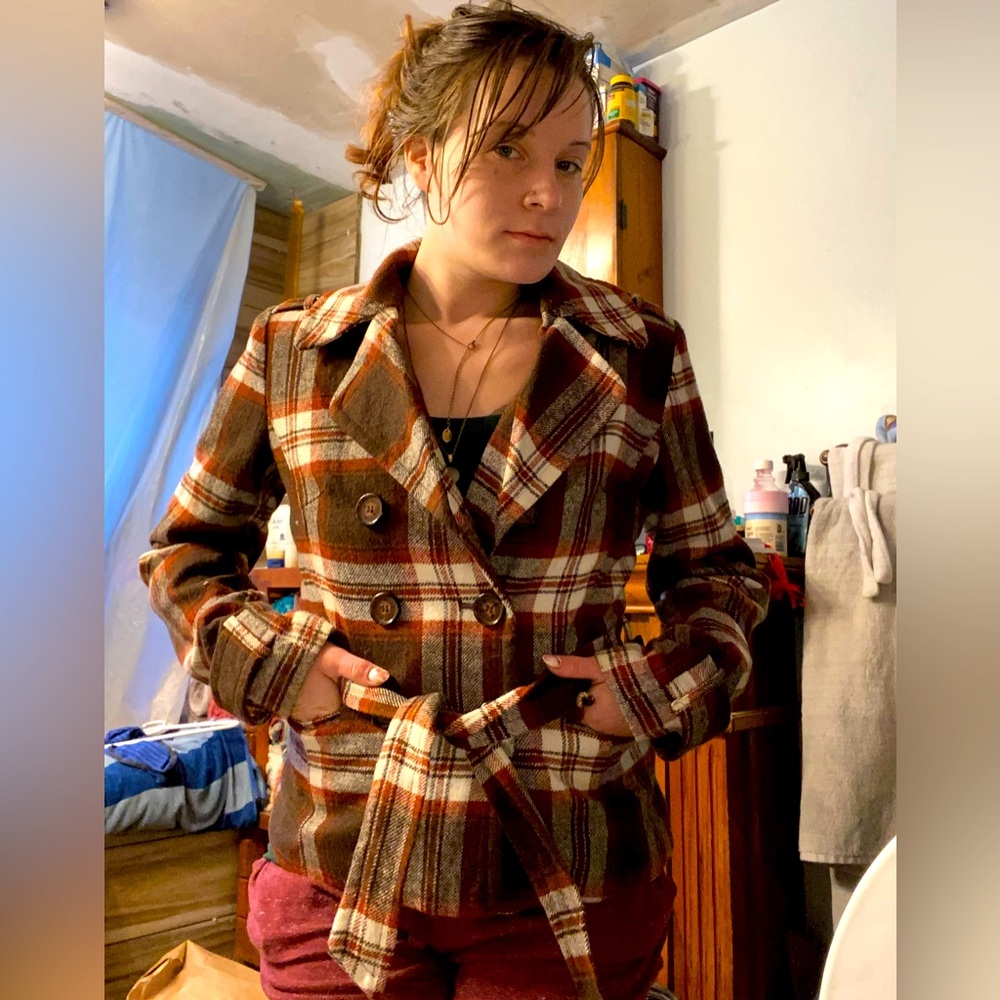 Degree size medium plaid pea coat
